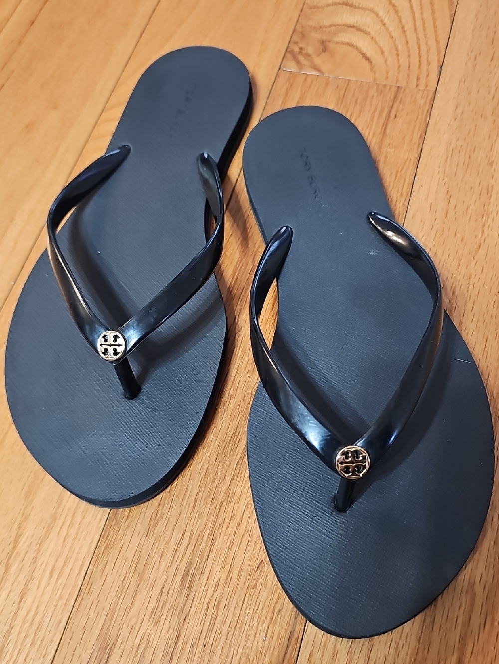 Tory Burch Black Logo Medallion Jelly Flip Flops